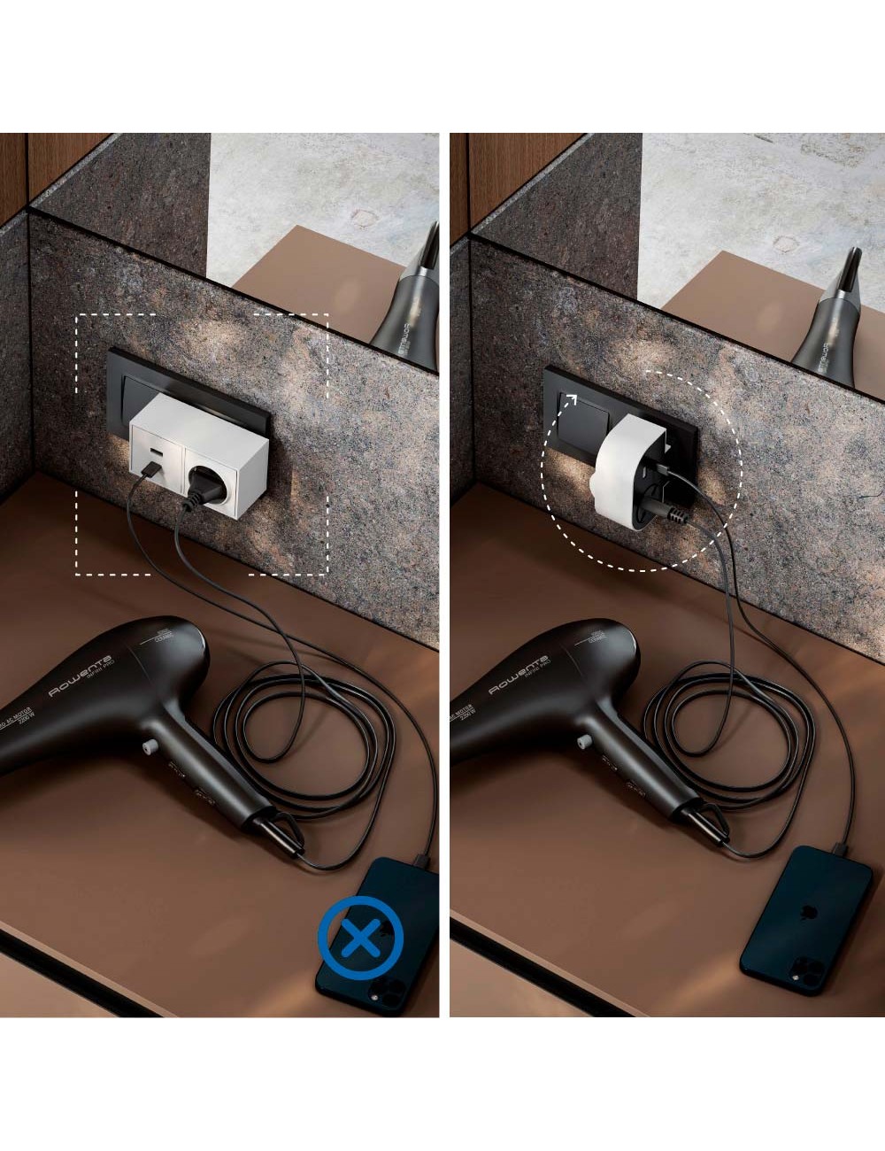 Adaptador giratorio schuko 2 tomas 16a 250 v~