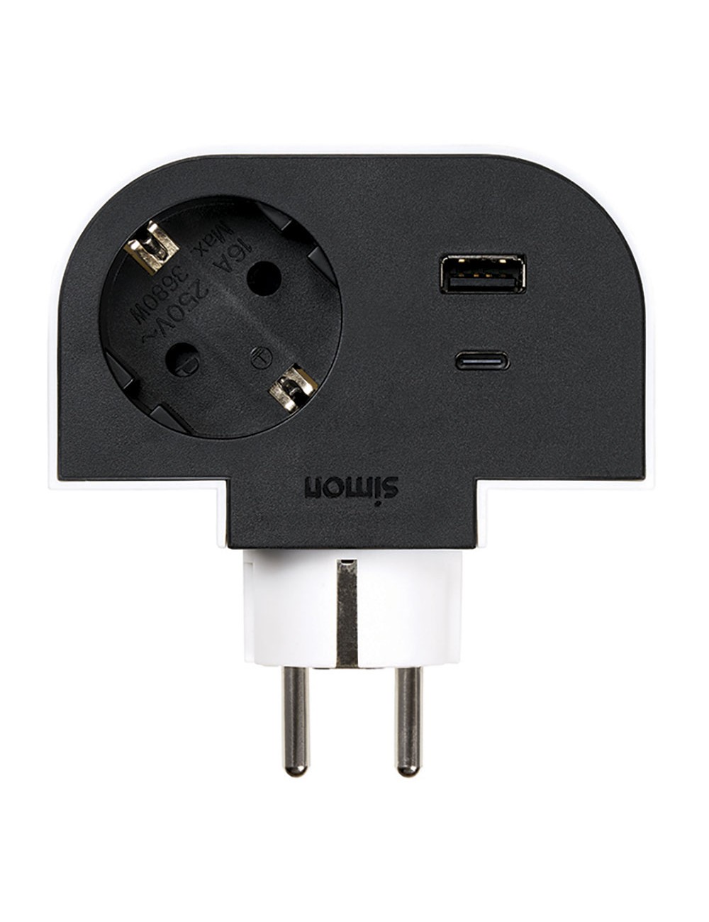 Adaptador giratorio schuko 1 toma + usb a+c 30 w 16 a 250 v~