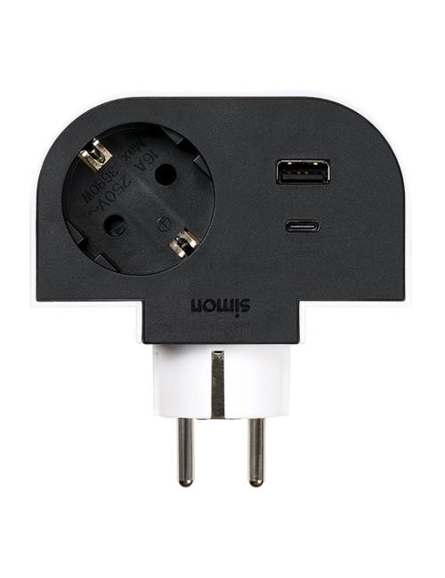 Adaptador giratorio schuko 1 toma + usb a+c 30 w 16 a 250 v~