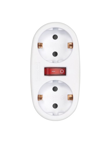 Adaptador 2 tomas schuko frontal con interruptor, 16 a 250 v~, blanco
