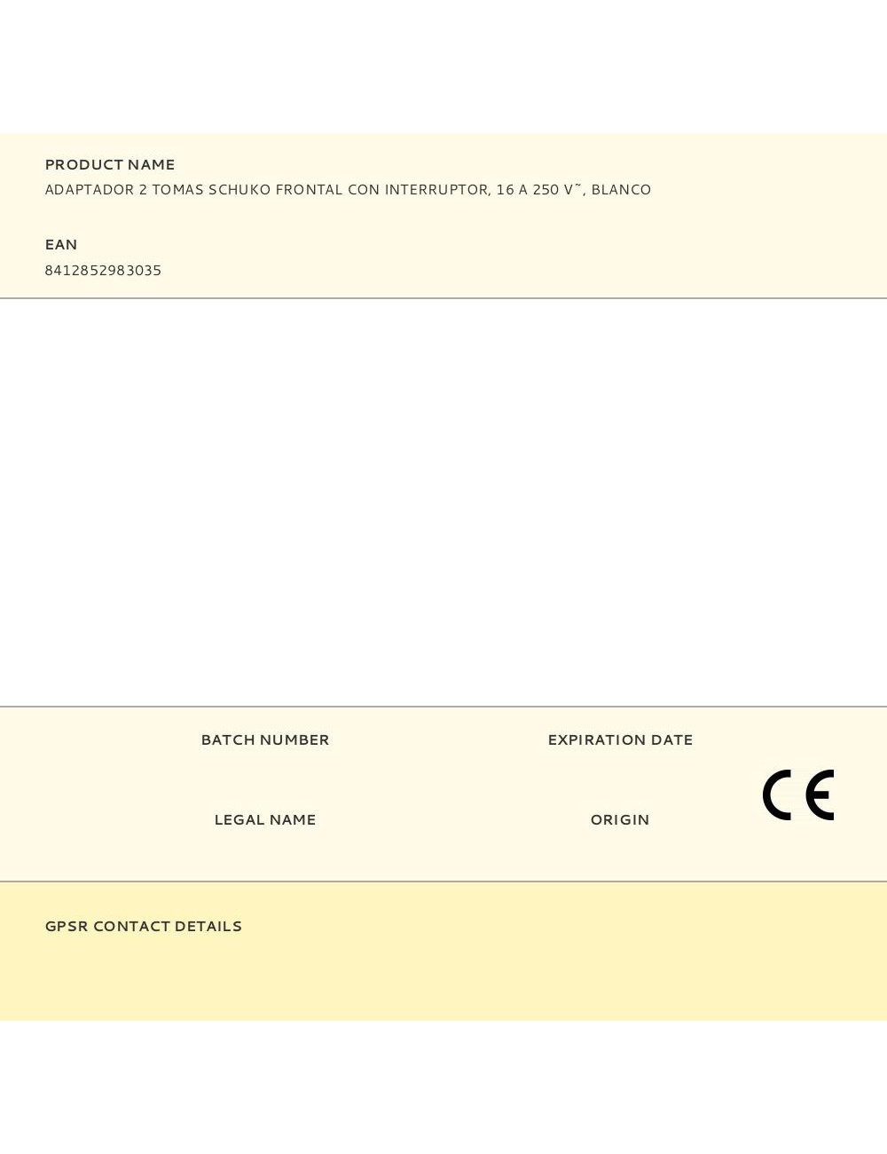 Adaptador 2 tomas schuko frontal con interruptor, 16 a 250 v~, blanco