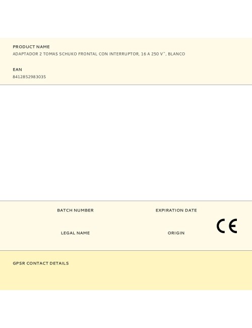 Adaptador 2 tomas schuko frontal con interruptor, 16 a 250 v~, blanco