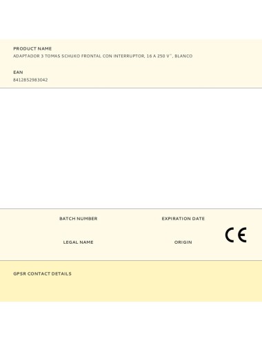 Adaptador 3 tomas schuko frontal con interruptor, 16 a 250 v~, blanco