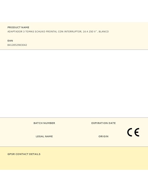 Adaptador 3 tomas schuko frontal con interruptor, 16 a 250 v~, blanco