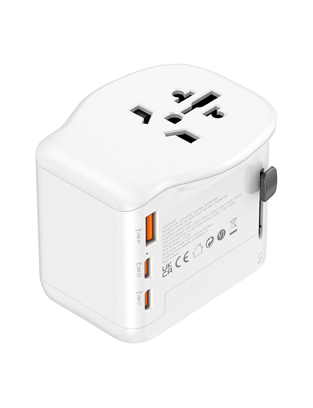 Adaptador viaje universal 3 usb (1a+2c) 20 w