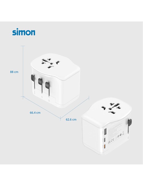 Adaptador viaje universal + 3 usb (1a+2c) 65 w