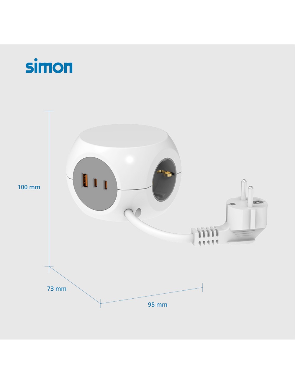 Base múltiple combiball con 3 tomas schuko 16 a + 1 usb a + 2 usb c, 30 w, blanca