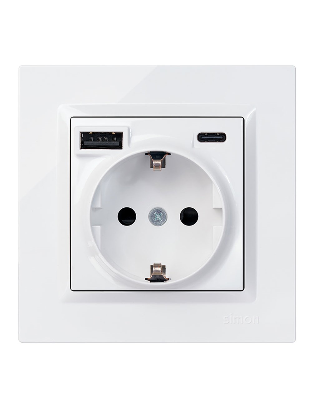 Base enchufe schuko + usb a + c 10,5 w 16 a 250 v~, simon 10, blanco