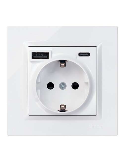 Base enchufe schuko + usb a + c 10,5 w 16 a 250 v~, simon 10, blanco