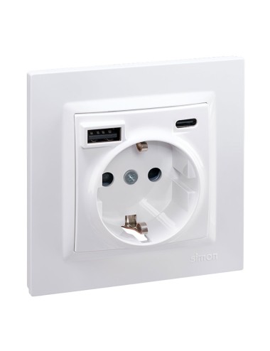 Base enchufe schuko + usb a + c 10,5 w 16 a 250 v~, simon 10, blanco