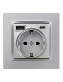Base enchufe schuko + usb a + c 10,5 w 16 a 250 v~, simon 10, aluminio