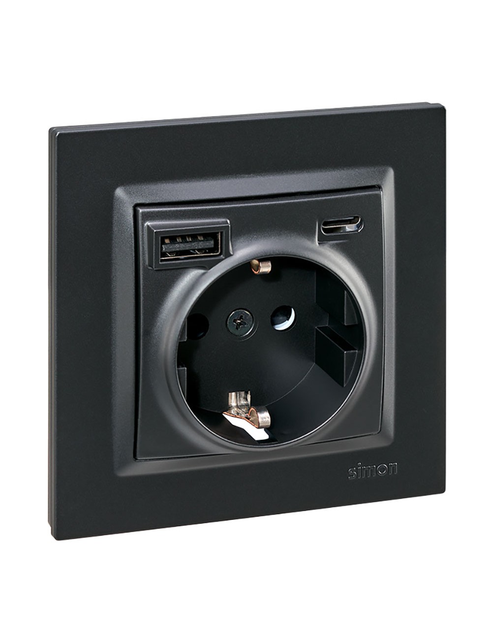 Base enchufe schuko + usb a + c 10,5 w 16 a 250 v~, simon 10, negro