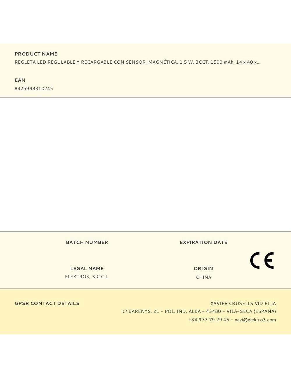 Regleta led regulable y recargable con sensor, magnética, 1,5 w, 3cct, 1500 mah, 14 x 40 x 306 mm