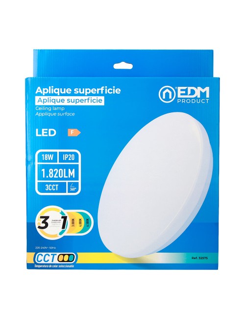 Aplique led circular de superficie 18 w 3cct 1820 lm ø33 x 6,6 cm