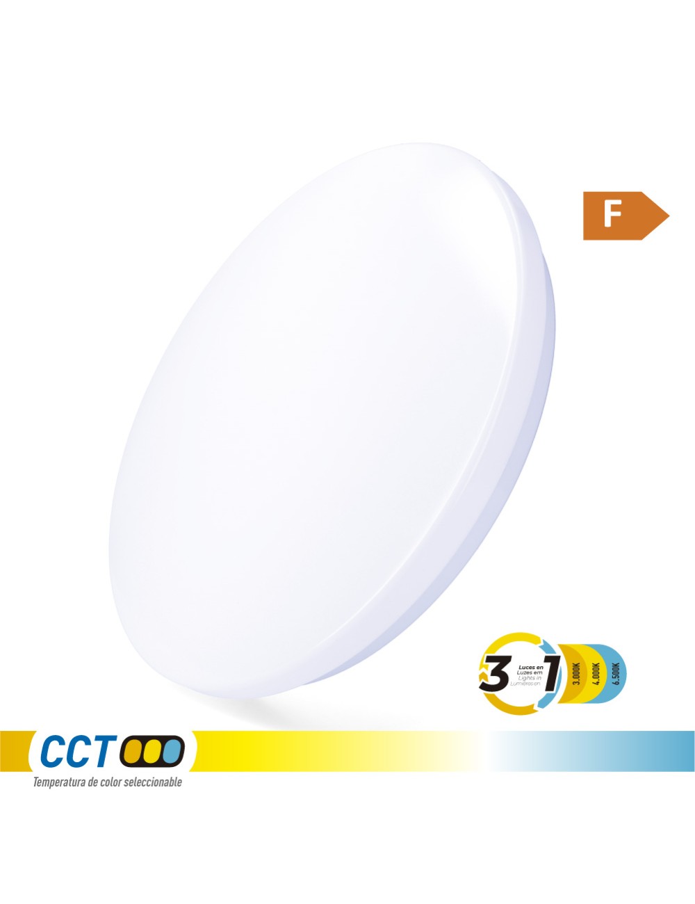 Aplique led circular de superficie 24 w 3cct 2490 lm ø38 x 6,6 cm