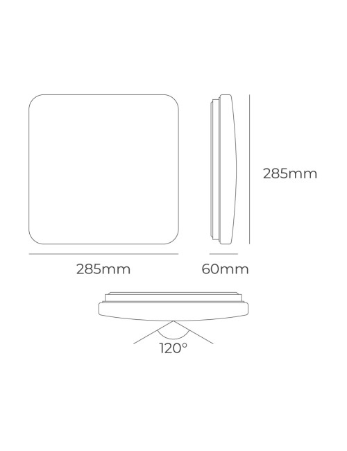 Aplique led cuadrado extraplano de superficie 12 w 3cct 1160 lm 28,5 x 28,5 x 6 cm