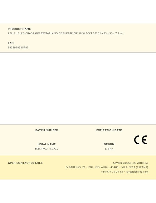 Aplique led cuadrado extraplano de superficie 18 w 3cct 1820 lm 33 x 33 x 7 cm