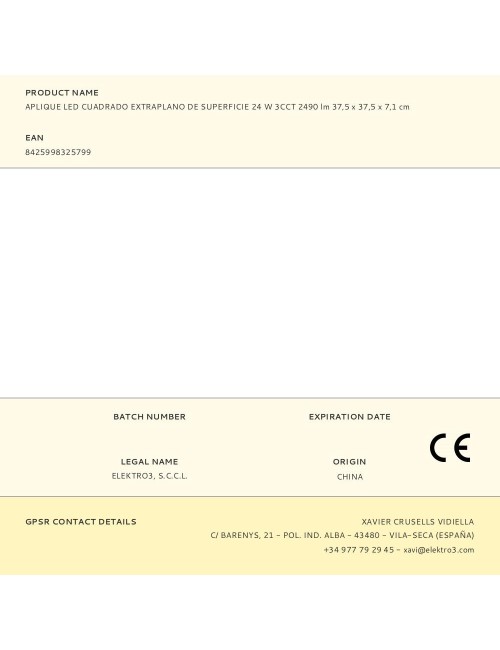 Aplique led cuadrado extraplano de superficie 24 w 3cct 2490 lm 37 x 37 x 6,7 cm