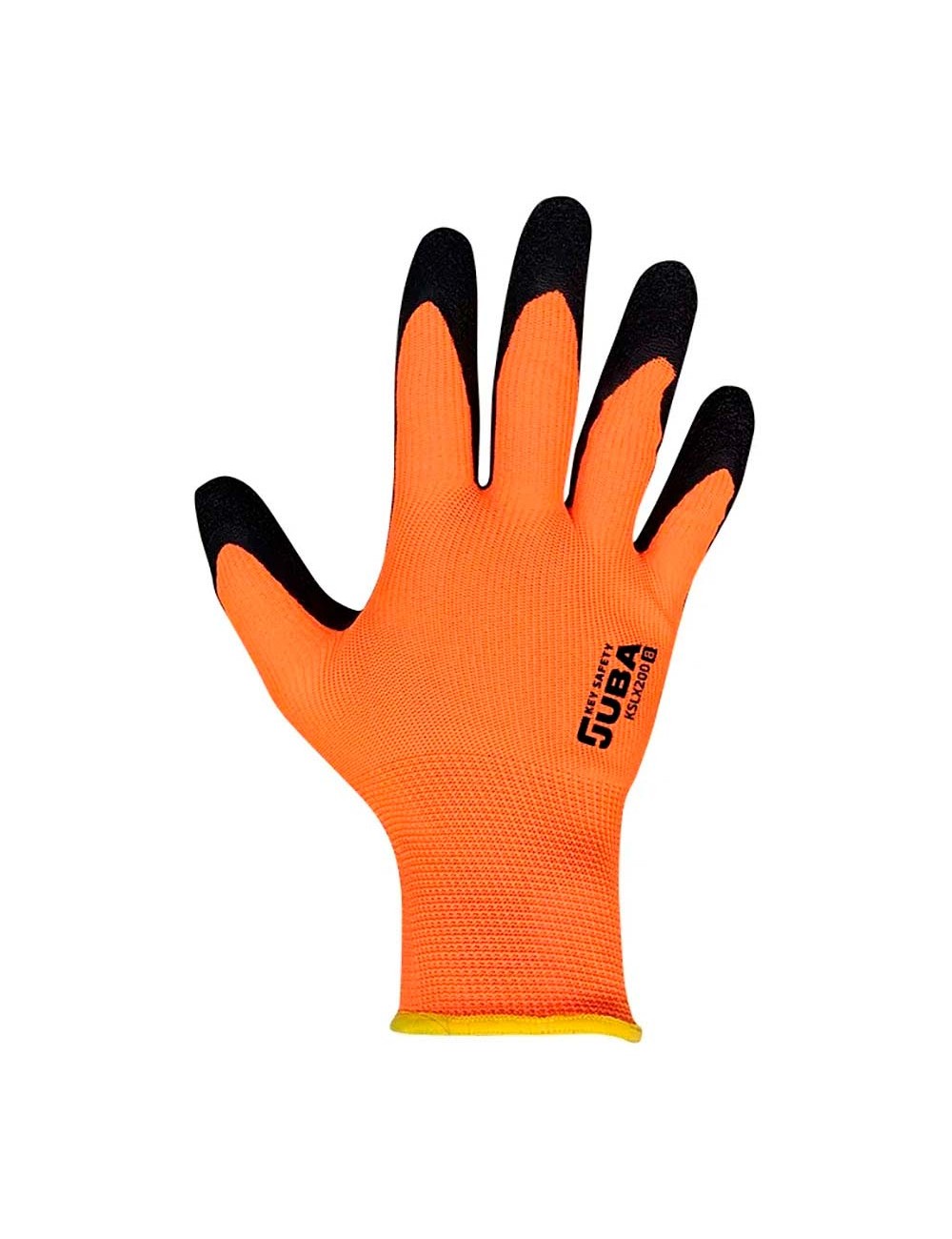 Guante poliéster con palma látex rugoso, keep safe, naranja y negro, t-8 m