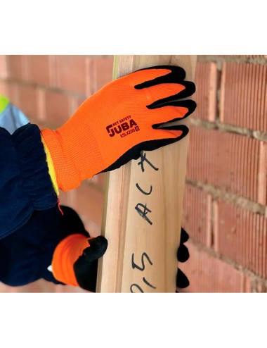 Guante poliéster con palma látex rugoso, keep safe, naranja y negro, t-9 l