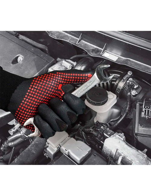 Guante nailon / licra con palma nitrilo foam/puntos, agility® dots, negro y rojo, t-8 m