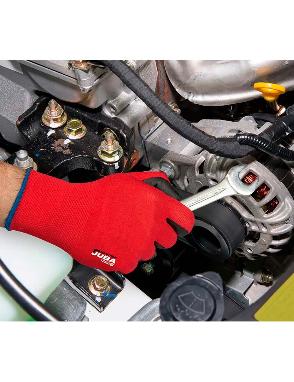 Guante nailon / licra con palma nitrilo microfoam, econit foam, rojo y negro, t-8 m