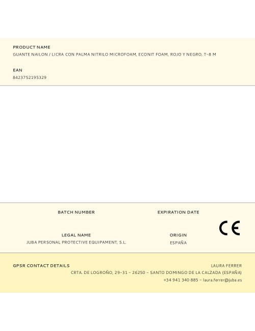 Guante nailon / licra con palma nitrilo microfoam, econit foam, rojo y negro, t-8 m