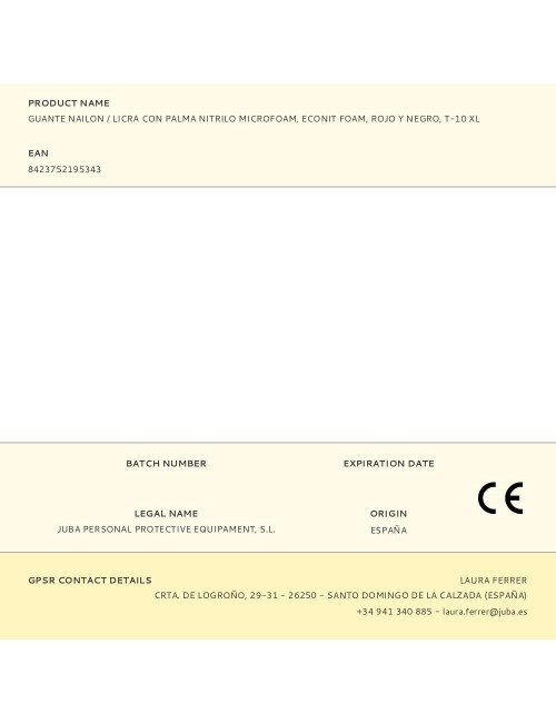 Guante nailon / licra con palma nitrilo microfoam, econit foam, rojo y negro, t-10 xl