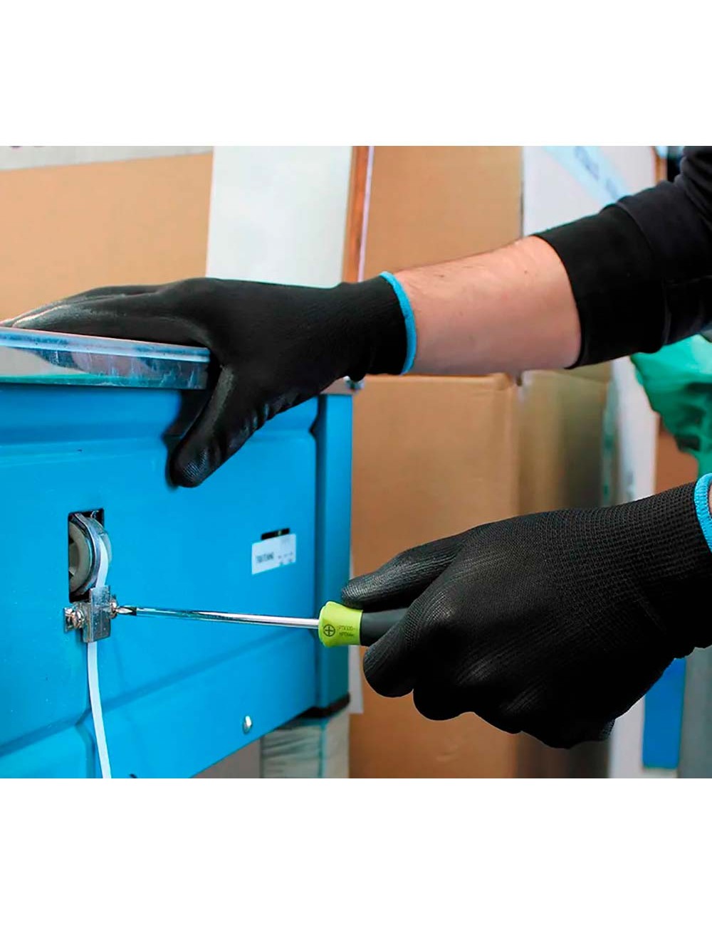 Guante poliéster con palma poliuretano, keep safe, negro, t-7 s