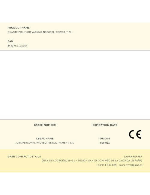 Guante piel flor vacuno natural, driver, t-9 l