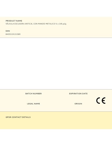 Válvula escuadra antical con mando metálico ø½ x 3/8 pulg