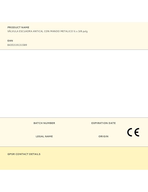 Válvula escuadra antical con mando metálico ø½ x 3/8 pulg