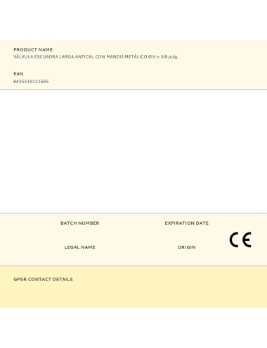 Válvula escuadra larga antical con mando metálico ø½ x 3/8 pulg.