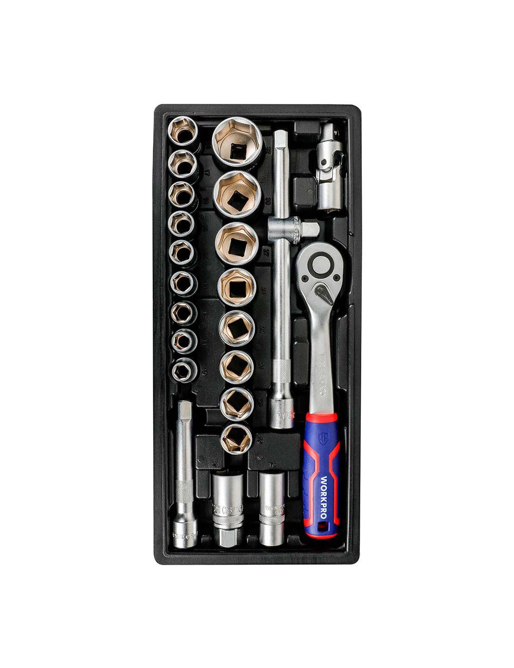 Juego carraca y vasos ½ pulg, 24 piezas, (métrico)