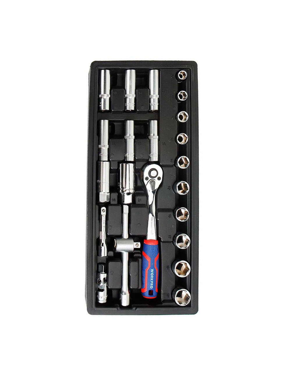 Juego carraca y vasos 3/8 pulg, 23 piezas, (métrico)