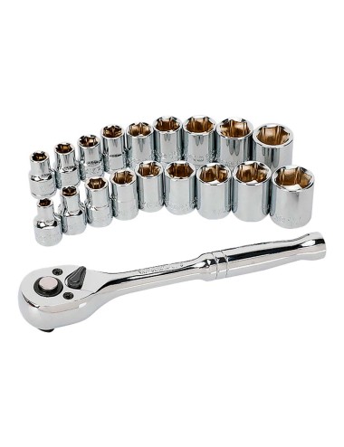 Juego de carraca y vasos 3/8 pulg, 19 piezas, (métrico-sae)