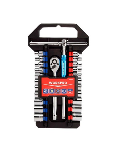 Juego de carraca y vasos 3/8 pulg, 24 piezas, (métrico-sae)