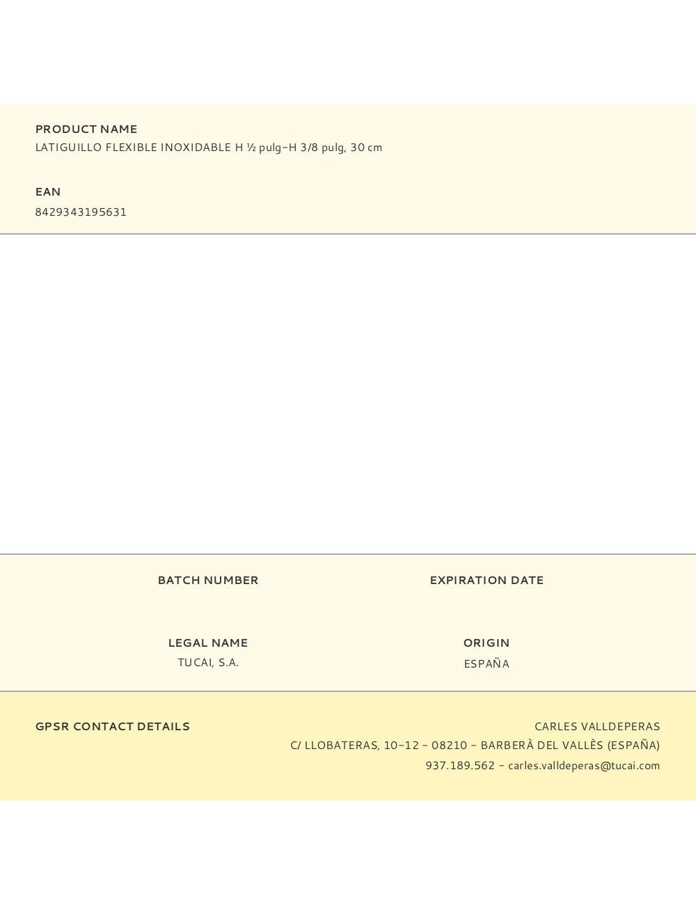Latiguillo flexible inoxidable h ½ pulg-h 3/8 pulg, 30 cm