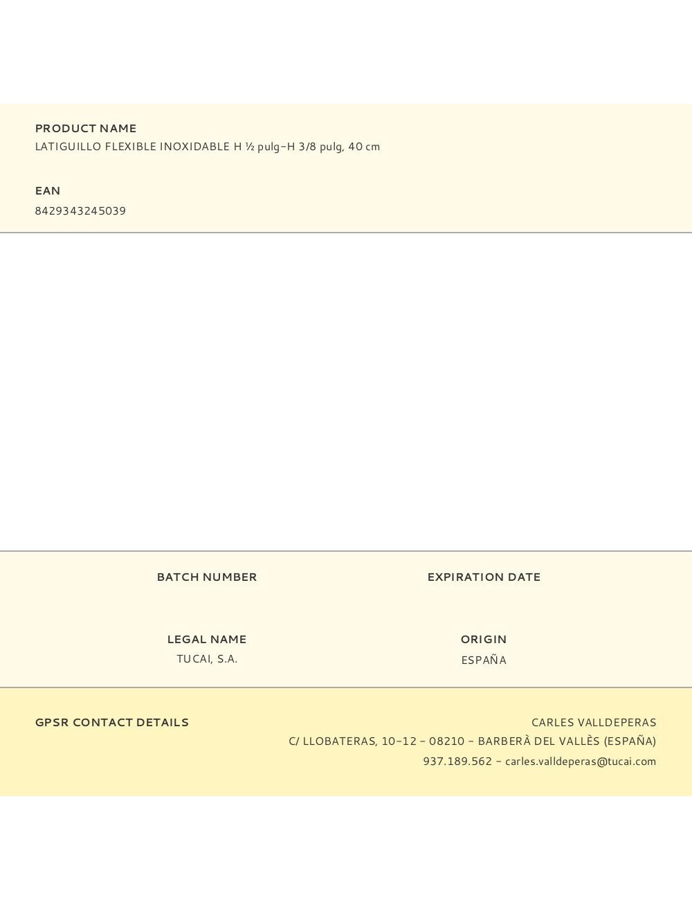 Latiguillo flexible inoxidable h ½ pulg-h 3/8 pulg, 40 cm