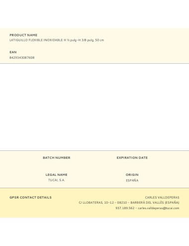 Latiguillo flexible inoxidable h ½ pulg-h 3/8 pulg, 50 cm