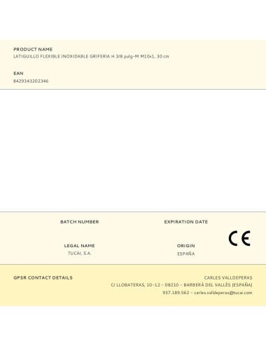 Latiguillo flexible inoxidable griferia h 3/8 pulg - m 10 x 1, 30 cm