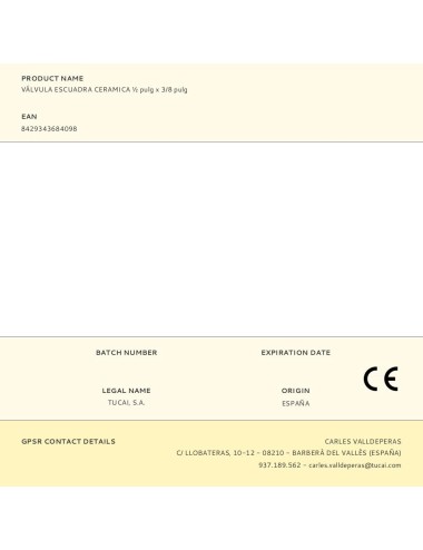 Válvula escuadra cerámica ½ pulg x 3/8 pulg