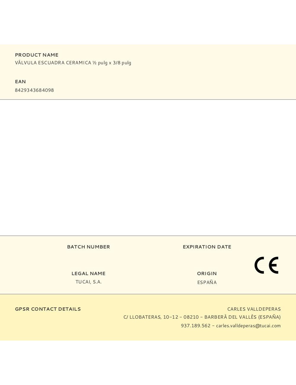 Válvula escuadra cerámica ½ pulg x 3/8 pulg