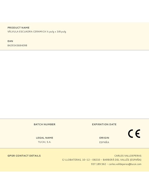 Válvula escuadra cerámica ½ pulg x 3/8 pulg