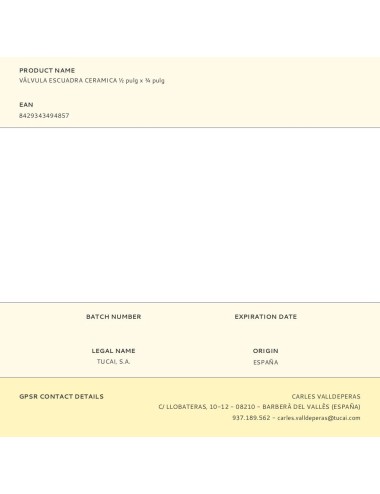 Válvula escuadra cerámica ½ pulg x ¾ pulg