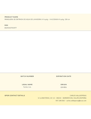 Manguera de entrada de agua de lavadora h ¾ pulg - h acodada ¾ pulg, 150 cm