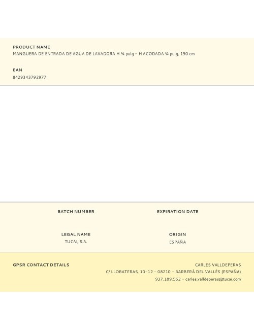 Manguera de entrada de agua de lavadora h ¾ pulg - h acodada ¾ pulg, 150 cm