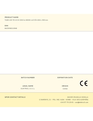 Tubo led t8, 14 w, 1550 lm, 4000 k, luz día, ø26 x 900 mm