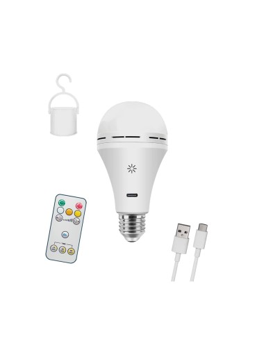 Bombilla led, recargable usb, e27, 6 w, 3cct, dimmable, 500 lm