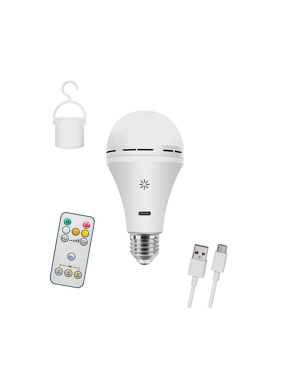 Bombilla led, recargable usb, e27, 6 w, 3cct, dimmable, 500 lm